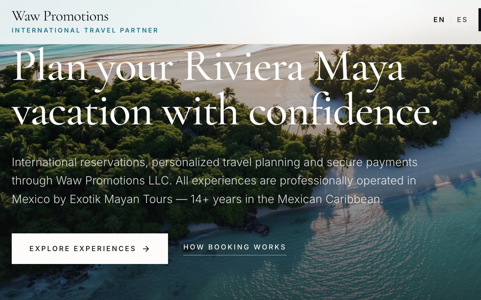 Web de Waw Promotions, agencia de viajes, diseñada por REHAZ